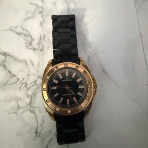 Anne Klein Black and Rose Gold Watch